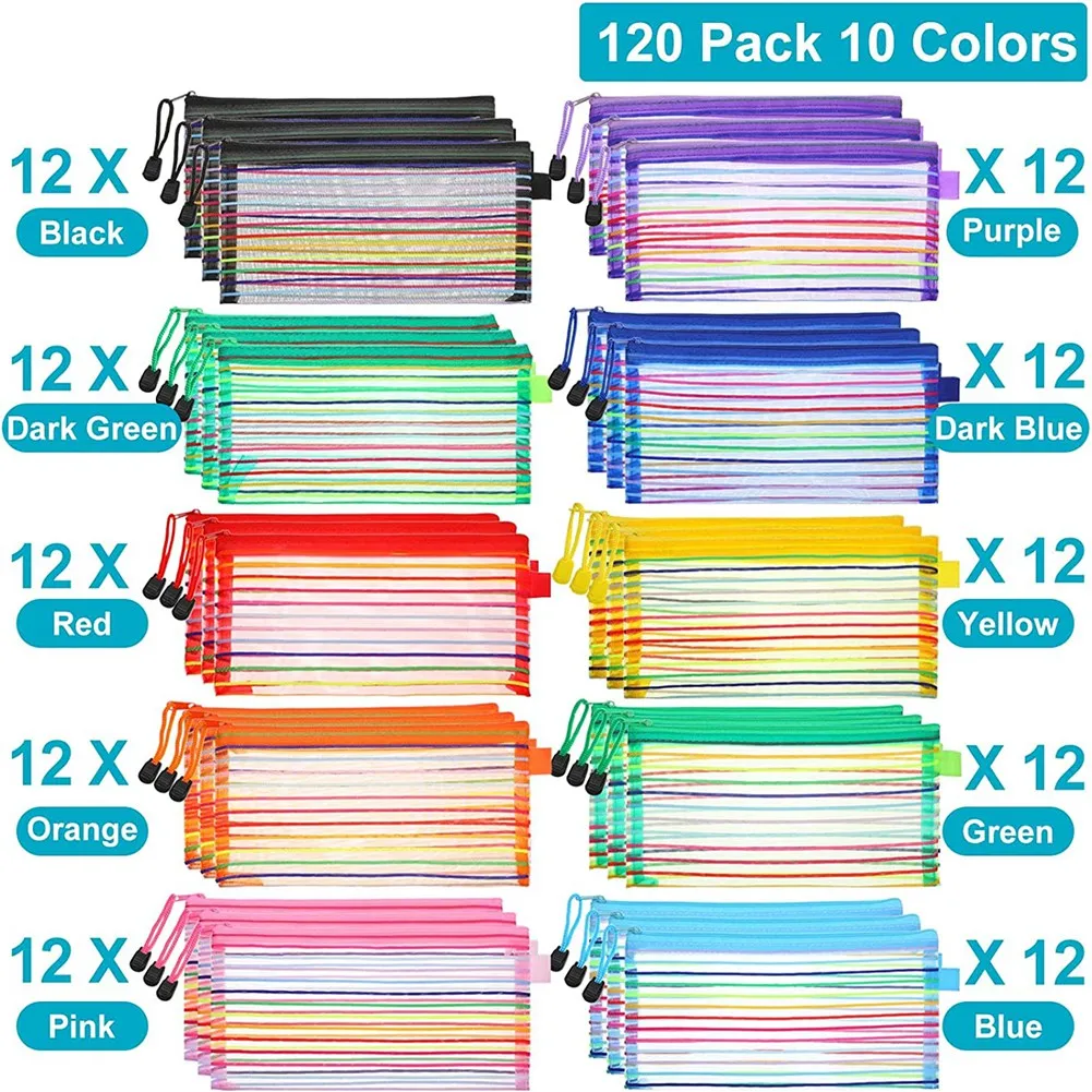 120 Упаковок Сетчатый мешочек на молнии, Многоцветный мешочек для карандашей, Сетчатые сумки, Дорожная Маленькая сетчатая сумка для офиса, школьный Аксессуар для путешествий