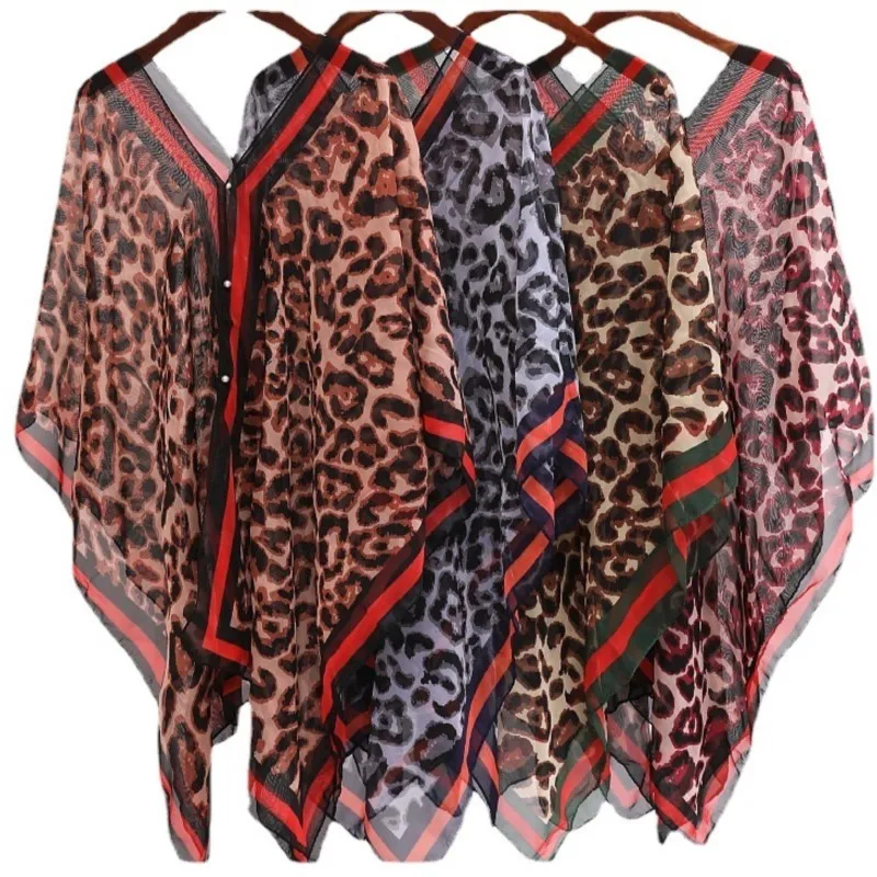 2022, летняя новая женская шаль, модные шикарные леопардовые шифоновые солнцезащитные шарфы с защитой от ультрафиолета, шали, бикини, пляжные топы