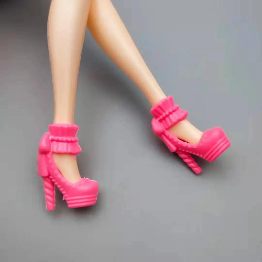 6 Пар/лот, Модная розовая кукольная обувь на высоком каблуке для Барби, Аксессуары, Ботинки, Кроссовки, сандалии, обувь принцессы для девочек, игрушка в подарок