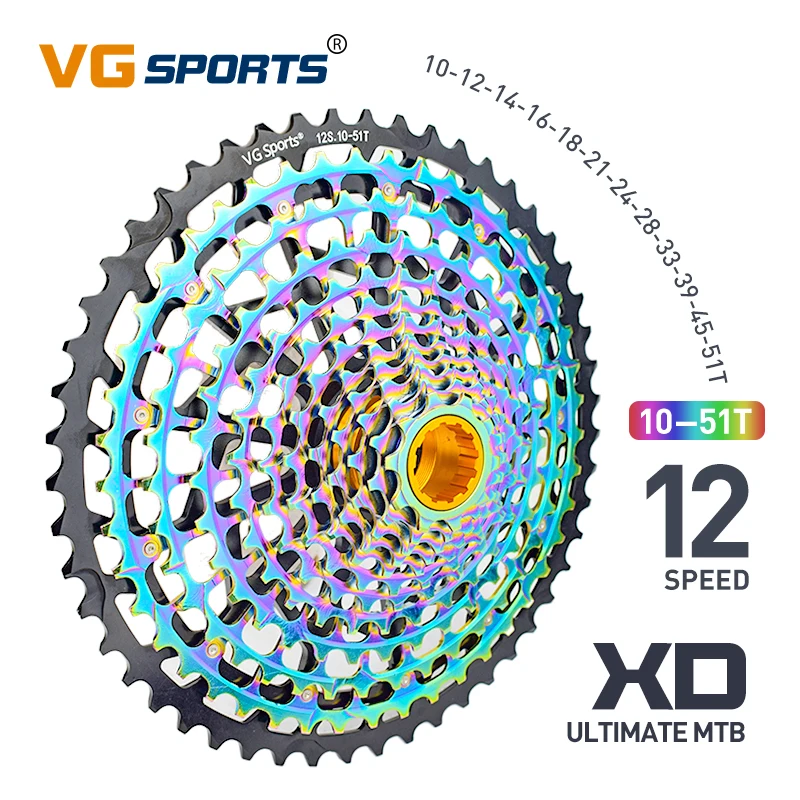 VG Sports 12 Speed 10-51 T Ultimate Freewheel Rainbow Сверхлегкий Износостойкий 12s Velocidade K7 MTB Велосипедные Звездочки Запчасти Подходят XD