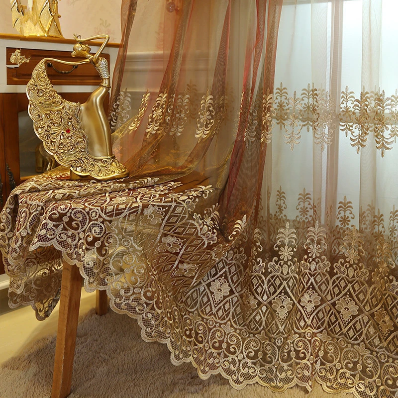 Европейская роскошная марлевая тень с градиентной вышивкой для гостиной, спальни, балконного окна.