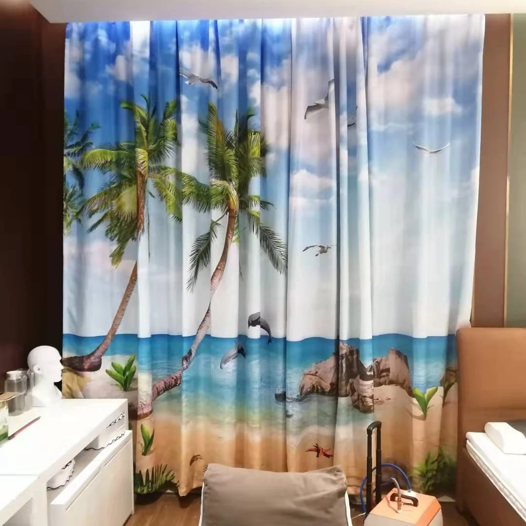 Изготовленные на заказ Пейзажные шторы для всего дома Морской Пейзаж Пляж Ресторан Coconut Гостиная Спальня Детская штора Оконный экран 2шт