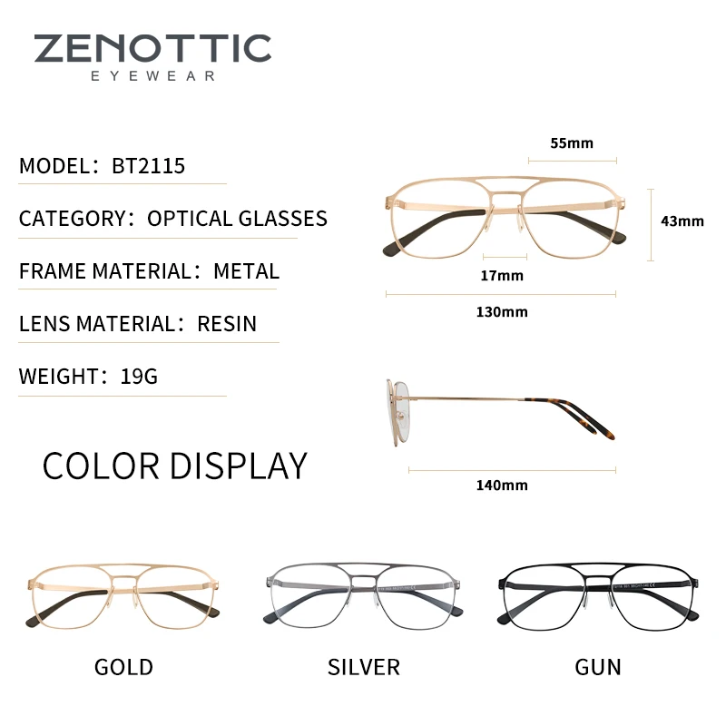 Мужские Авиаторские очки ZENOTTIC Design с двойным мостом, легкая оправа для очков 