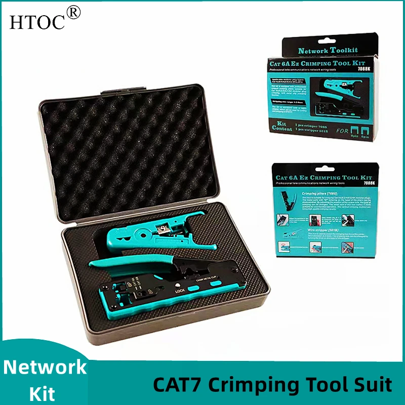 Набор обжимных инструментов HTOC CAT7 С устройством для зачистки проводов Для Cat7 Cat6A Cat6 Cat5 Cutter Crimpper Универсальный Многофункциональный инструмент