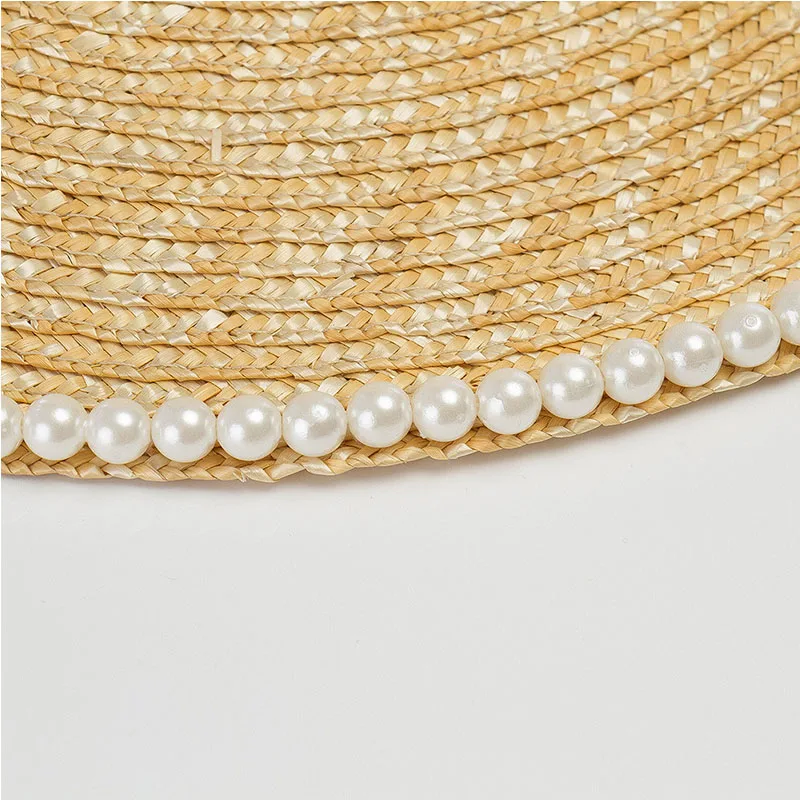 Новая панама, Женская летняя шляпа, украшение в виде жемчужной цепочки, Солнцезащитная кепка, Женская Широкополая шляпа с плоским верхом, Соломенная шляпа, Пляжные шляпы от солнца