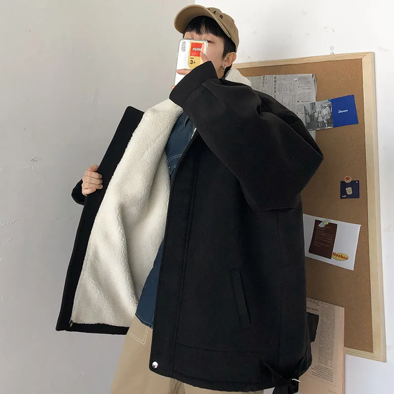 Пальто из меха ягненка, мужское плюшевое утолщенное хлопчатобумажное пальто, корейское модное зимнее хлопчатобумажное пальто, красивое пальто