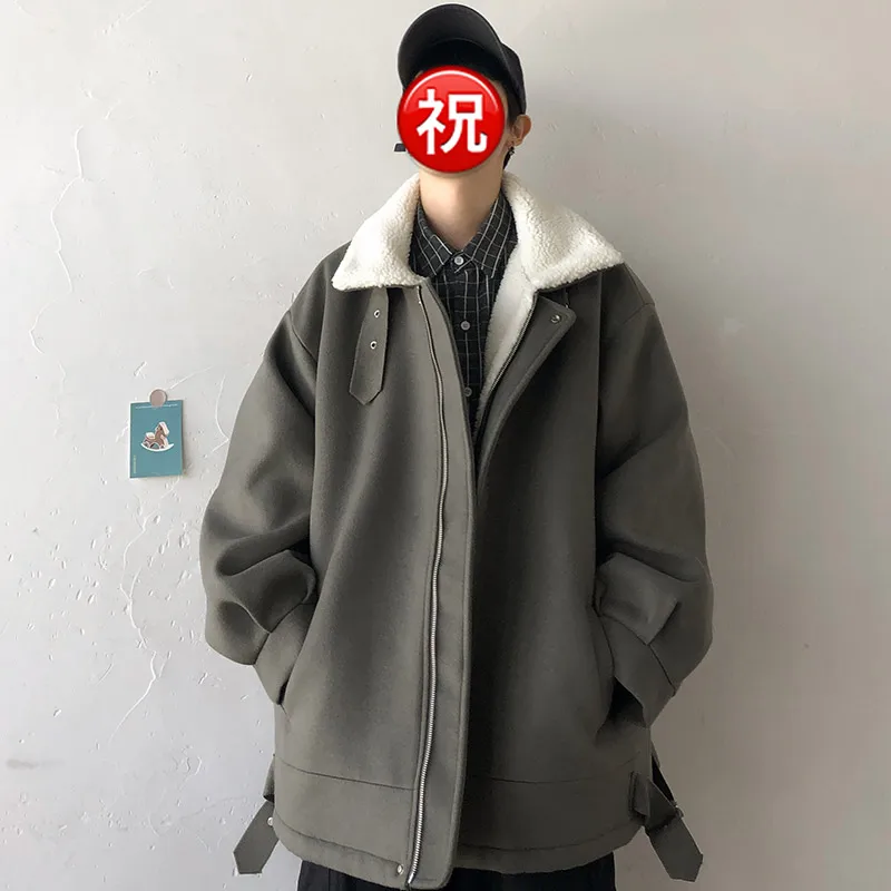 Пальто из меха ягненка, мужское плюшевое утолщенное хлопчатобумажное пальто, корейское модное зимнее хлопчатобумажное пальто, красивое пальто