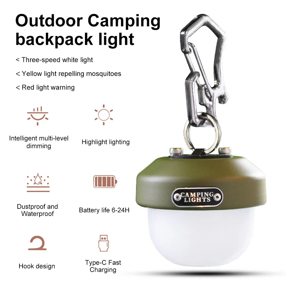 Портативный светодиодный фонарь для кемпинга, водонепроницаемый фонарь для палатки, фонарь для рюкзака, перезаряжаемый мини-фонарик, садовый подвесной светильник