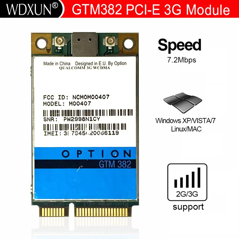 РАЗБЛОКИРОВАННЫЙ Вариант GTM382 PCI-E 7,2 Мбит/с Модем WWAN GTM 382 GPS 3G WWAN HSDPA MO0401 MO0407
