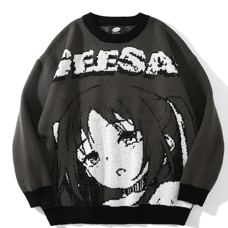 Свитера оверсайз, мужские и женские пуловеры из японского аниме irl, пуловеры с круглым вырезом, осенняя уличная одежда 2022 года, модный хлопковый вязаный свитер для женщин