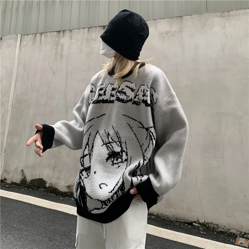 Свитера оверсайз, мужские и женские пуловеры из японского аниме irl, пуловеры с круглым вырезом, осенняя уличная одежда 2022 года, модный хлопковый вязаный свитер для женщин