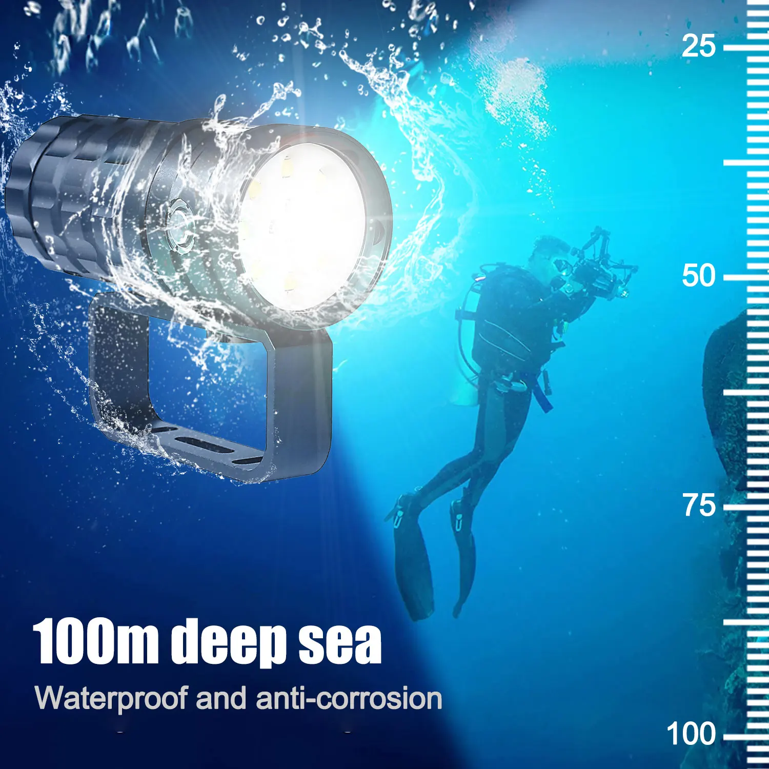 Фонарик для дайвинга IPX8 Подводный 100 м Водонепроницаемый фонарик для подводной съемки, фонарик для подводной охоты