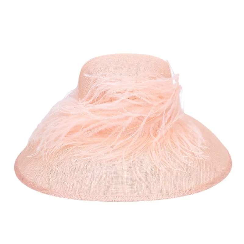 Элегантная и очаровательная шляпа от солнца с широкими полями и цветочным пером в церкви, фетровая шляпа в кентуккийском дерби, свадебная летняя пляжная пряжа из конопли